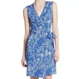 Mini Vestido Diane Von Furstenberg Azul Estampado Tejido Yahzi Sin Mangas Envolvente 6/S - Imagen 1 de 19
