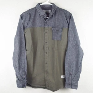 Penfield Men S Small Gray Green Canvas Color Block Button Down Shirt Long Sleeve - Picture 1 of 6