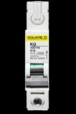 SQUARE D 16 AMP CURVE D 10kA MCB CIRCUIT BREAKER KQ 10D116 - Image 1 of 4