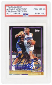 Alonzo Mourning Signed Hornets 1992-93 Topps GOLD Rookie Card #393 (PSA Auto 10) - Picture 1 of 2