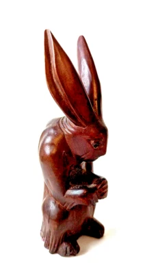 Estatuilla de conejo de madera tallada a mano de 5,5" orejas altas china vintage Foto 1 de 4