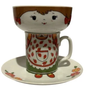 Rare Vintage 1970 Interpur 3 Pc Stackable Girl Plate Mug, Bowl Made in Japan Rarität - Bild 1 von 9