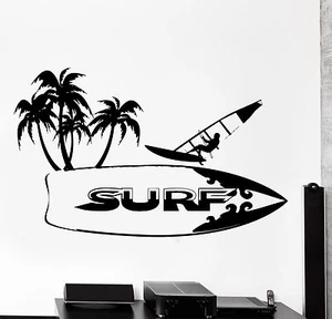 Wall Vinyl Decal Surf Surfing Ocean Beach Vacation Home Decor z4086 - Picture 1 of 2