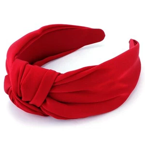 Red Knotted Satin Silk Headband Wide Non-Slip Fashion Accessory for Women - Picture 1 of 7