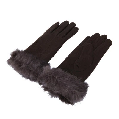 Elegant Women's Winter Thermal Wool Gloves with Rabbit Fur Trim - Diff Colors - Image 1 of 2