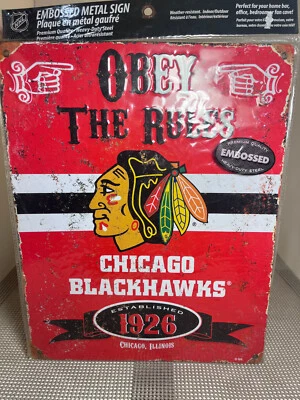 Chicago Blackhawks Metal Tin Sign NHL Embossed 14.5x11.5 new sealed - Image 1 of 4
