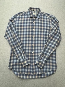 Culturata Shirt Mens Large Blue Plaid Lightweight Made in Italy Preppy Casual - Picture 1 of 13