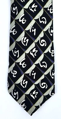 Corbata de seda Zigurat morera vintage gris negro púrpura estampado geométrico Foto 1 de 4