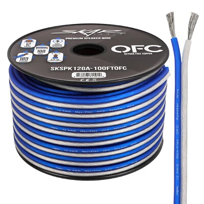 Skar Audio Elite 12 Gauge Oxygen-Free Copper Speaker Wire 100 Feet (Blue/White)