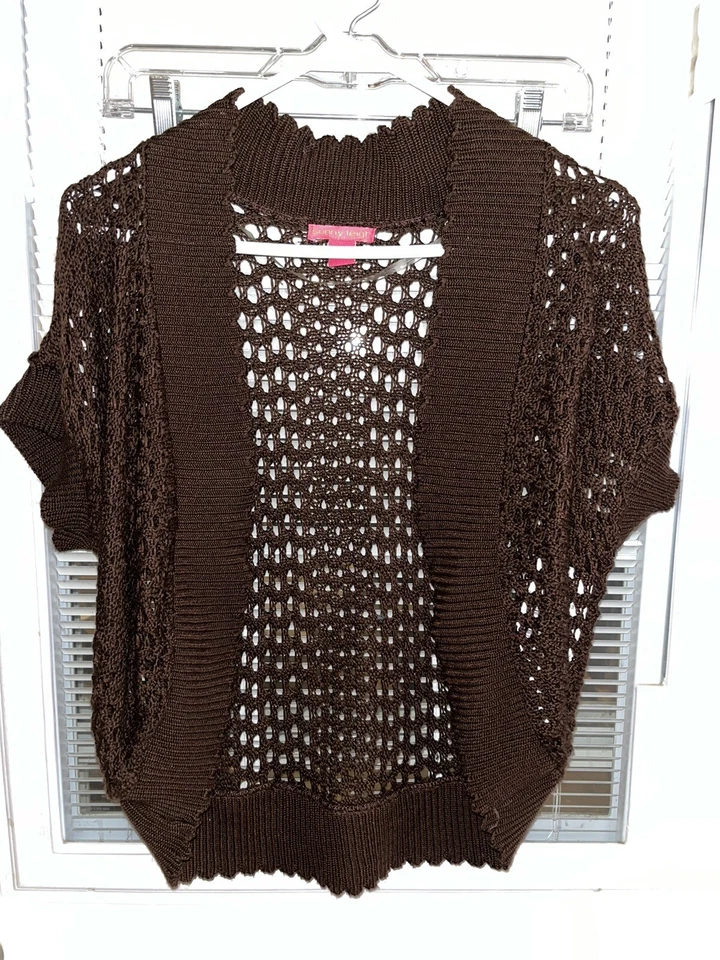 Sunny Leigh Shrug Open Weave Lightweight Cardigan Open Front Brown NWT Sz M - Изображение 1 из 4