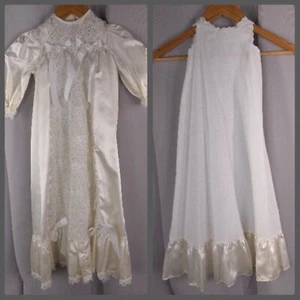 Vintage Infant Christening Gown Lace Baptism Dress Slip Heirloom Formal USA - Picture 1 of 23