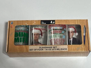 The Office Christmas Gift Pint Glass Set 4 Michael Scott Dwight 16 Oz Glassware - Picture 1 of 4