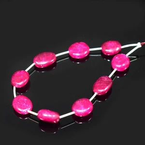 Dyed Ruby Oval Shape Smooth Gemstone Beads 7" For Jewelry Making 11x12-10x14 MM - Picture 1 of 4