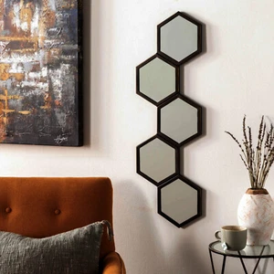 (1) Black or White Plastic Frame Wall Hexagon Mirror 9.5 x 8.25 inch Stackable - Picture 1 of 8
