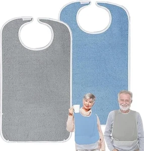 2x Adult Bibs for Eating Men/Women/Elderly Adult Bibs with Debris Trap Washable - Picture 1 of 5