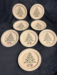 8er Set Lenox Mohnblumen auf blauem Weihnachtsbaum Salatteller Made in USA - Bild 1 von 4