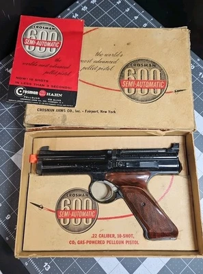 Vintage Crossman 600 .22 Cal Semi-Automatic Pellet Air Pistol With Box & Manual - Image 1 of 4