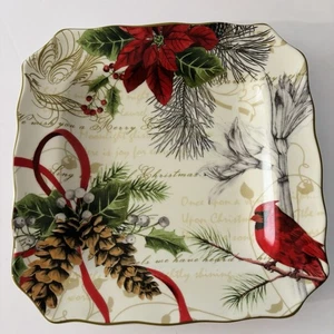 Plato de Cena Cuadrado 222 Fifth Holiday Wishes NAVIDAD Excelente Estado. - Imagen 1 de 5