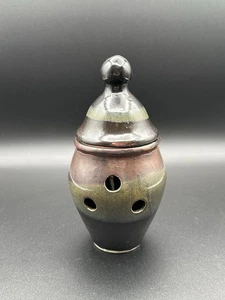 Handmade Pottery Lidded Moody Garlic Keeper Unique Shaped Canister - Picture 1 of 10