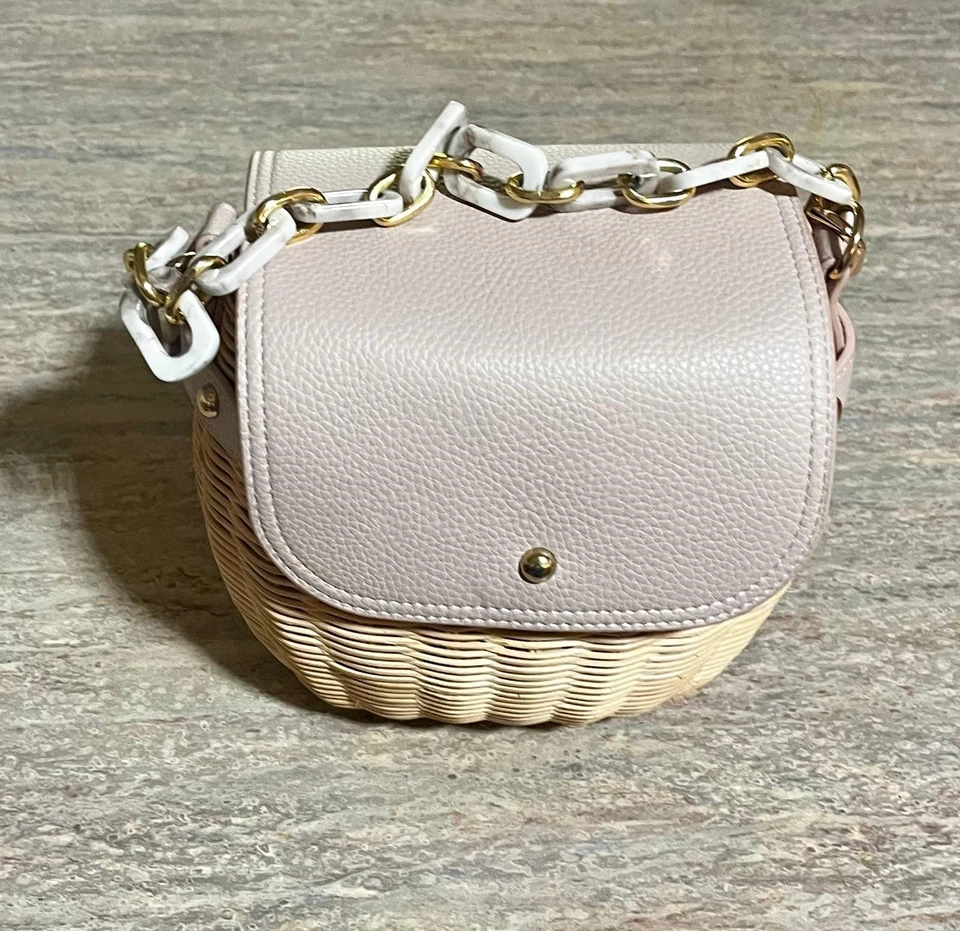Tommy Bahama Pink Blush and Tan Bag Wicker Basket Satchel.  - Image 1 of 4