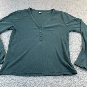Old Navy Henley Shirts Womens Large Green Button pullover Long Sleeve Y2K Gruge - Picture 1 of 13
