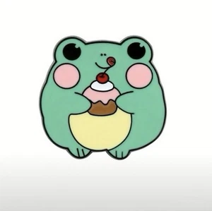 Chibi Frog With Cupcake Enamel Pin - Doubly Sweet! Happy Toad Friend - Picture 1 of 2