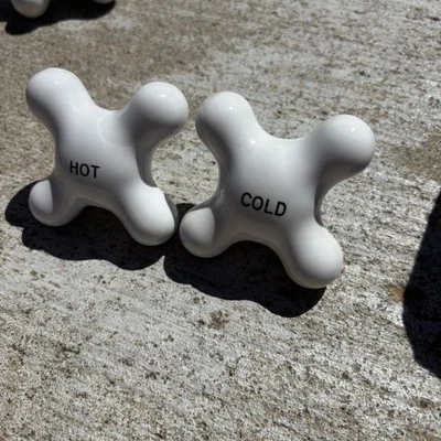 Set Of 2 Vintage Antique? Hot & Cold White Porcelain Cross Faucet Knobs - Image 1 of 4