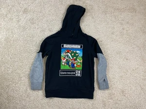 Super Mario Hoodie Youth Boys Medium Stretch Graphic Print Pullover Black - Picture 1 of 14