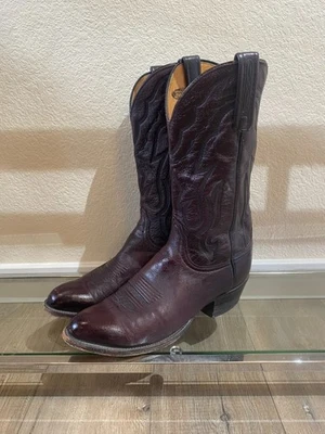 Lucchese 2000 Boots Mens 8.5 D Black Cherry Leather Cowboy Western Roper - Image 1 of 4