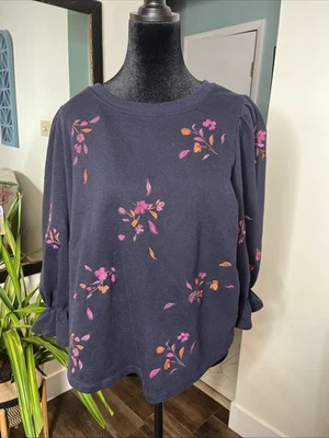 Democracy Plus Puff Flounce Sleeve Floral Embroidery Sweatshirt Women’s Size 1X - Image 1 of 4