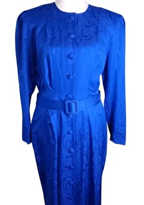 Платье Adrianna Papell Petites 100% шелк подпоясанное на пуговицах синее пейсли размер 10 P - Изображение 1 из 4