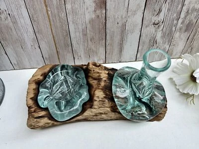 Molten Glass Bud Vase Driftwood Tealight Flower Holder Teak Root Rustic Ornament - Image 1 of 4