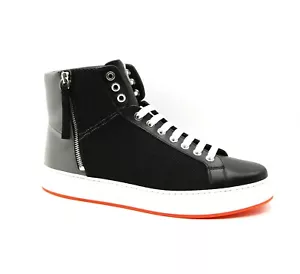 $595 MCM Para Hombre Cuero Negro Plata Reflectante Lona Alta Tenis MEX9ARA64BK - Imagen 1 de 7