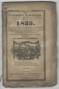Antico ALMANACCO CONTADINO 1839 - Robert B. Thomas Boston Mass G. W. Palmer - Foto 1 di 2