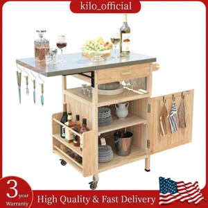 40.5" Outdoor Movable Grill Cart Storage Cabinet w/ Tabletop Trolley Patio Table - Picture 1 of 22