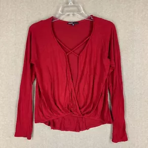 Blusa para mujer Love Culture S roja manga larga cuello en V ranura envolvente elástica - Imagen 1 de 11