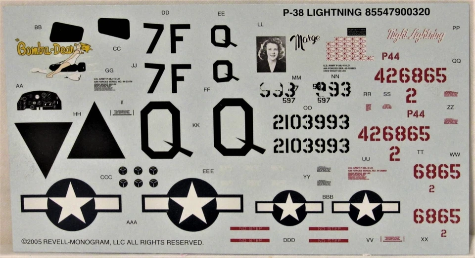 Calcomanías Revell #5479 Lockheed Martin P-38J Lightning - Nuevas Foto 1 de 2