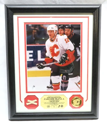 JAROME ORIGINLA, Highland Mint ¡Exhibición de colección usada en el juego #1/99! Calgary Flames Foto 1 de 4