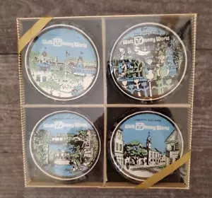 Vtg Walt Disney World Mini Glass Plates Coasters Set of 4 w/original pkg - Picture 1 of 9