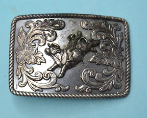 vtg Dbl Barrel western belt Buckle man on bucking bull - Picture 1 of 2