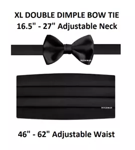 Mens New Big Tall Adj. 46"- 62" Waist Black Satin Cummerbund Bow Tie 27" TUXXMAN - Picture 1 of 3