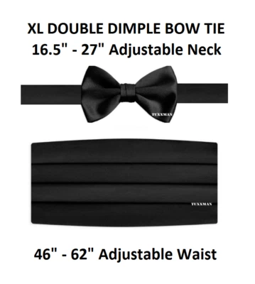 Hombre Nuevo Grande Alto Ajustable Pajarita Cummerbund satinada negra cintura 46"-62" 27" TUXXMAN Foto 1 de 3