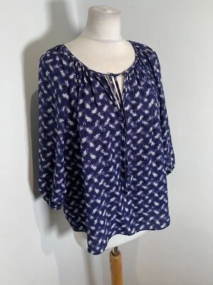 Rebecca Taylor silk tunic shirt top US 10 UK 12 14 VGC navy pattern print blouse - Image 1 of 4