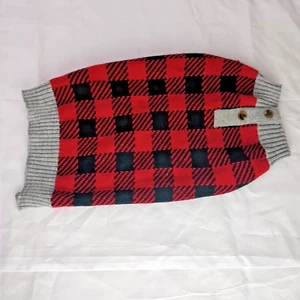 Vibrant Life Pet Dog Red Checker Plaid Grey Pullover Holiday Sweater Size M - Picture 1 of 4