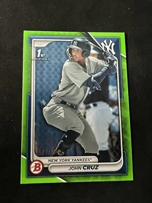 2024 Bowman 1st John Cruz Neon Green Parallel /399 - New York Yankees #BP-77 - Image 1 of 2