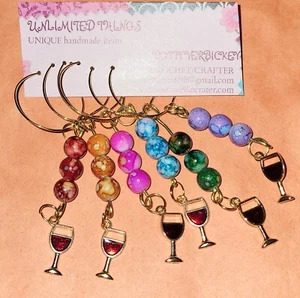 Wine Glass Multicolor Beads Wine Charms - Picture 1 of 1