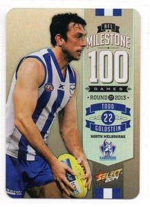 2014 AFL SELECT MILESTONE (100 GAMES) CARD - MG54 Todd GOLDSTEIN (NTH MELB)
