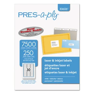 PRES-a-ply Laser Address Labels 1 x 2 5/8 White 7500/Box 30606 - Picture 1 of 5