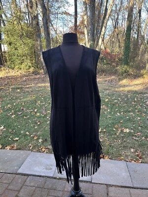 Cárdigan de gamuza sintética negro rojo rubí con flecos talla 2X Foto 1 de 2