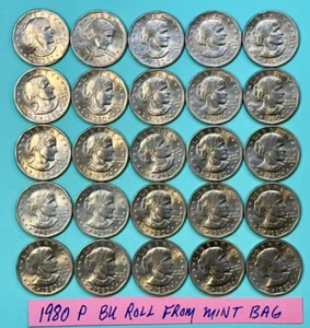 Rollo de dólar 1980-P Susan B Anthony "brillante sin circular" (25 monedas BU) SBA - Imagen 1 de 7